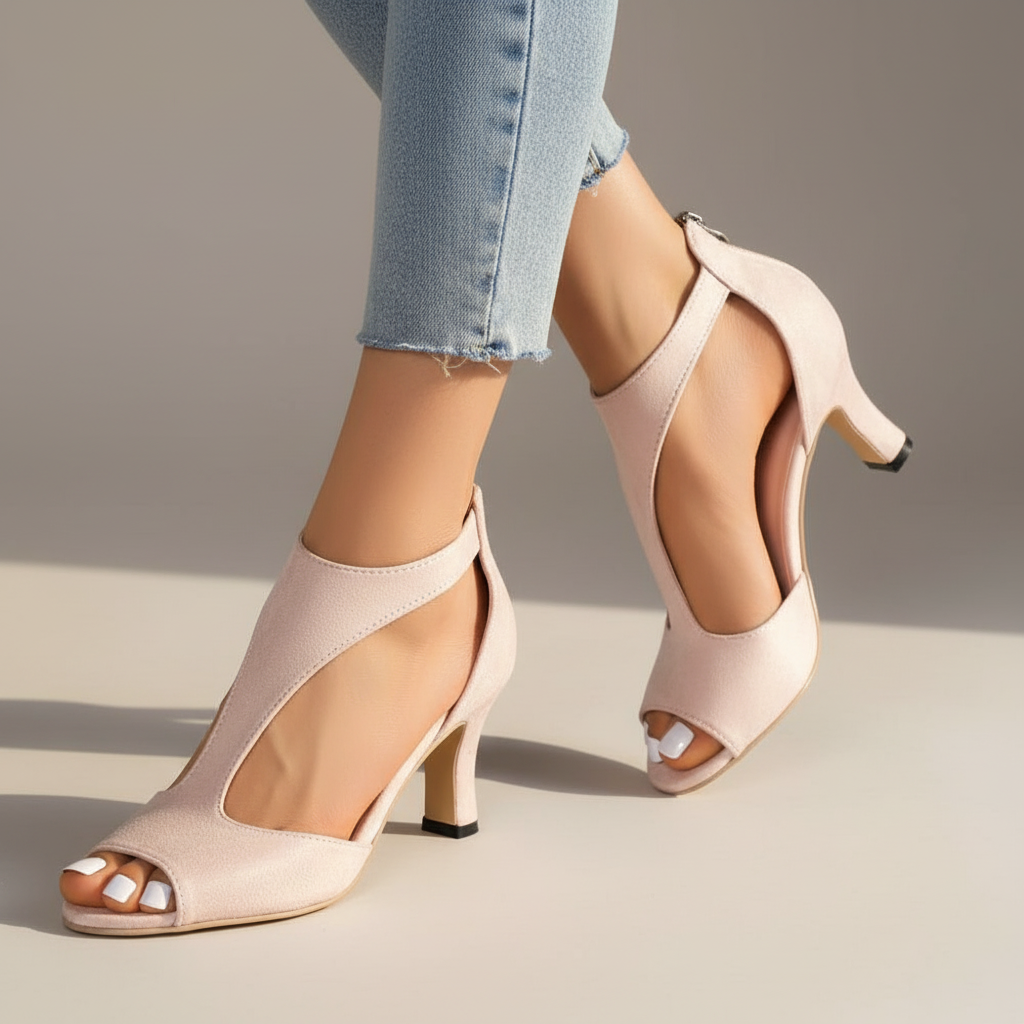 Women's Cut-Out Peep Toe Sandals | Mid Heel