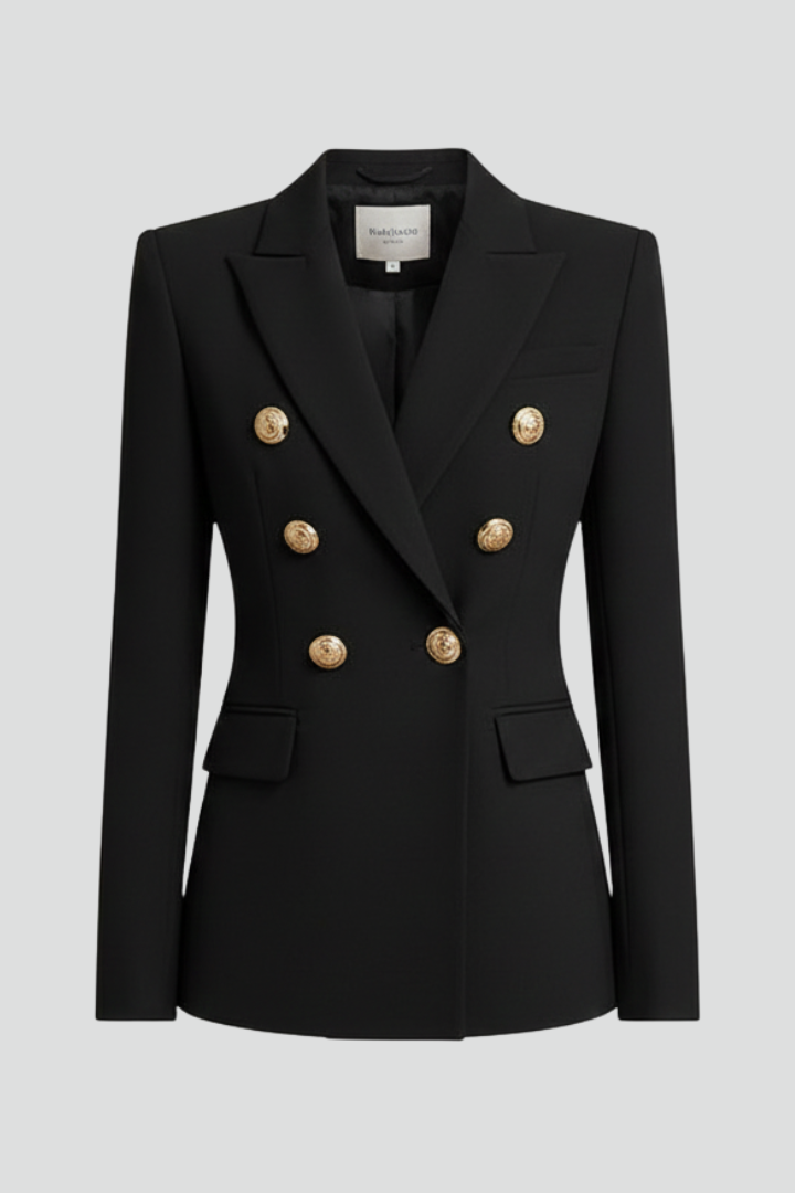 Women’s Elegant Double-Breasted Blazer with Gold-Tone Button Details | Formal