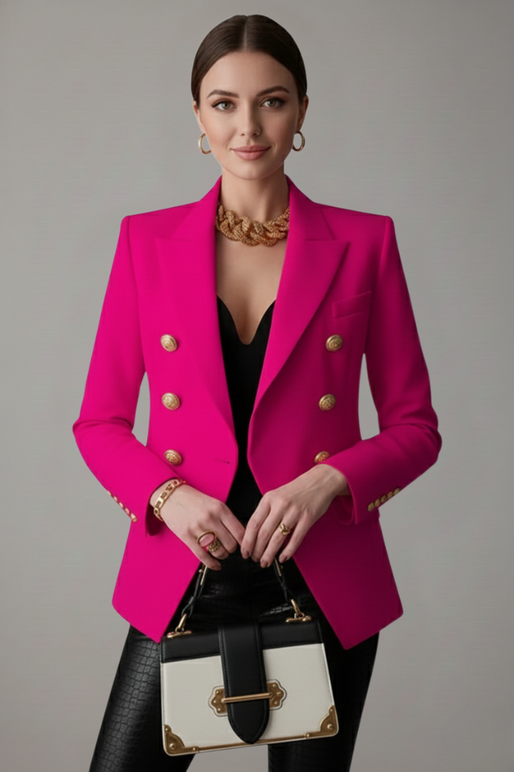 Women’s Elegant Double-Breasted Blazer with Gold-Tone Button Details | Formal