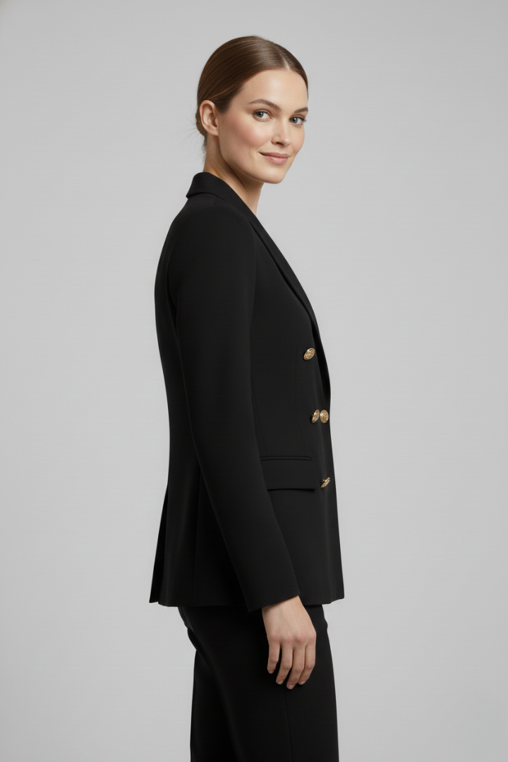 Women’s Elegant Double-Breasted Blazer with Gold-Tone Button Details | Formal