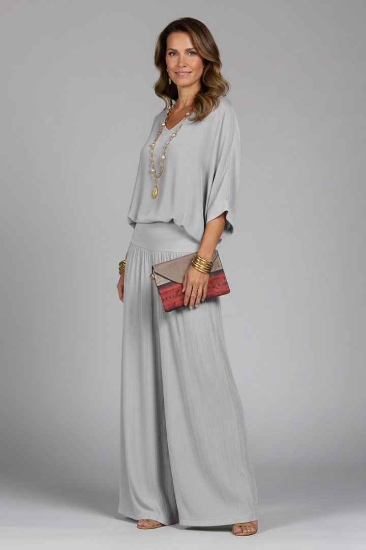 Women’s Elegant Relaxed Fit Draped Wide-Leg Set | Two-Piece