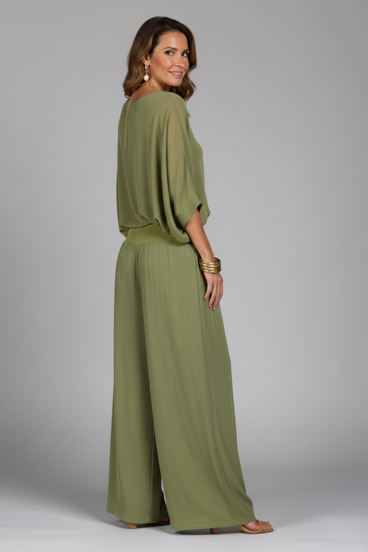 Women’s Elegant Relaxed Fit Draped Wide-Leg Set | Two-Piece