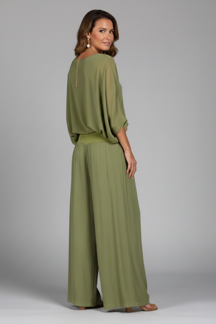 Women’s Elegant Relaxed Fit Draped Wide-Leg Set | Two-Piece