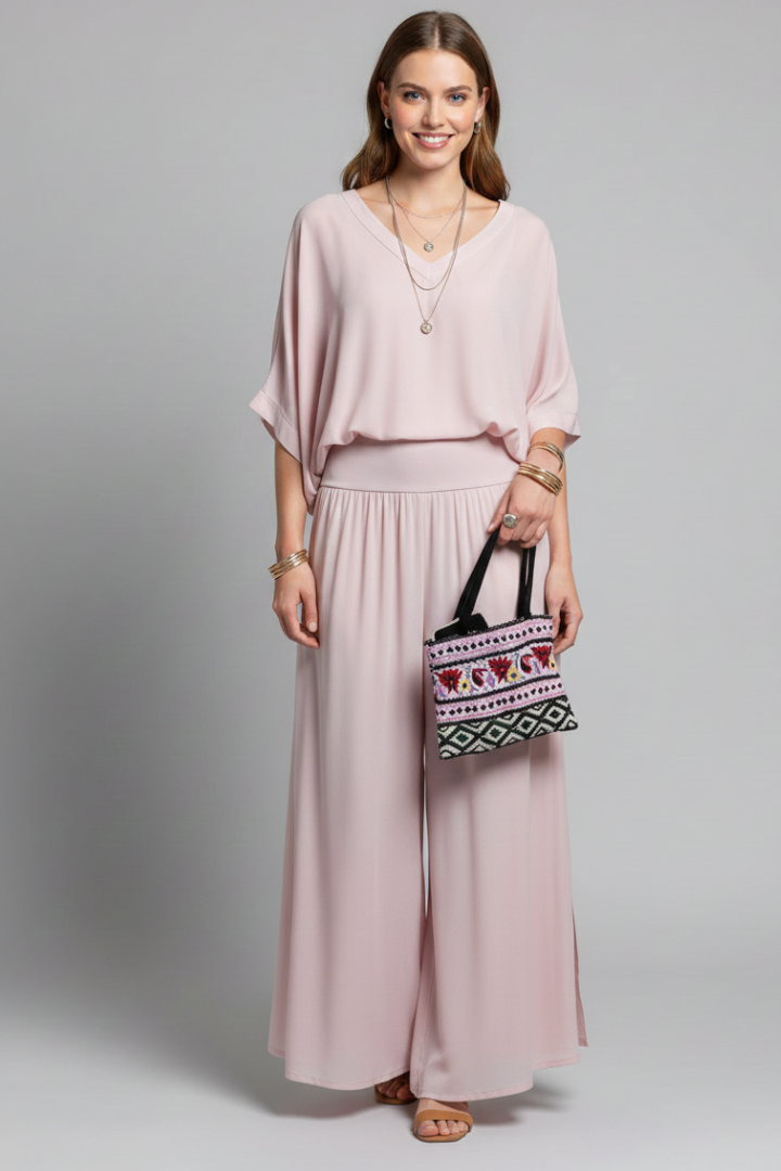 Women’s Elegant Relaxed Fit Draped Wide-Leg Set | Two-Piece