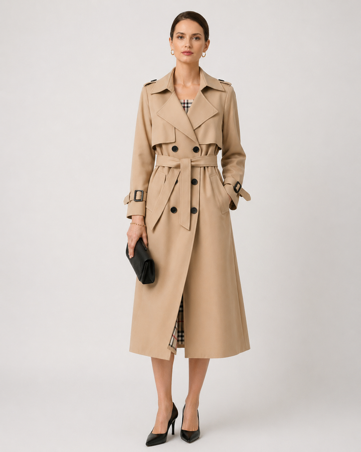 Women’s Belted Long Winter Trench Coat | Double Breasted