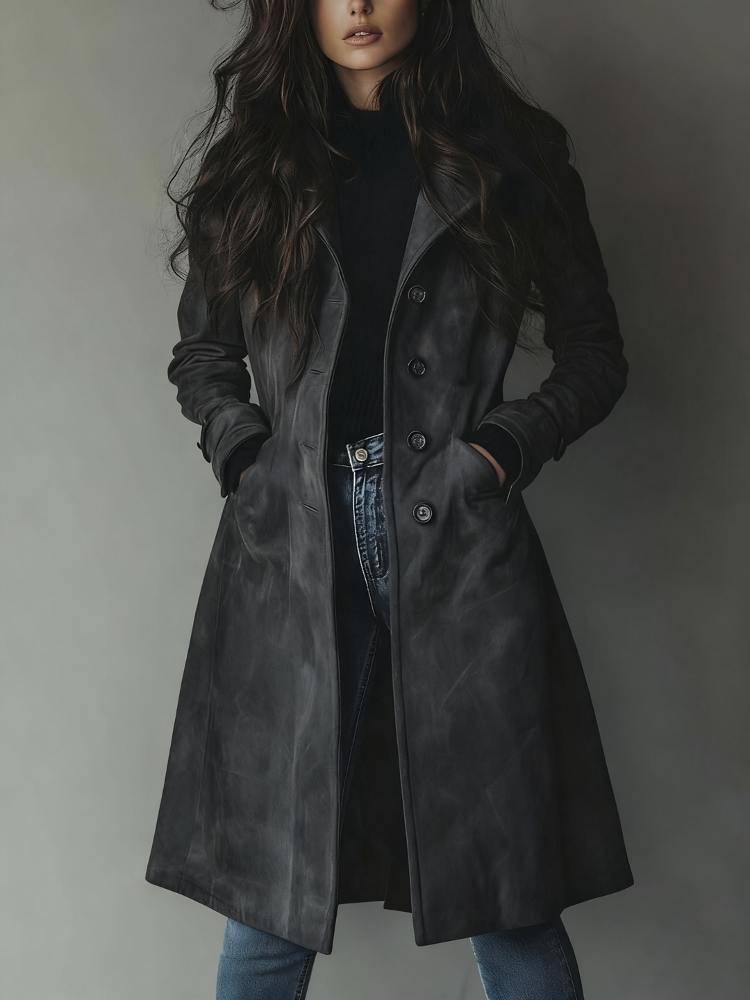 Women’s Winter Long Trench Coat | Button Up