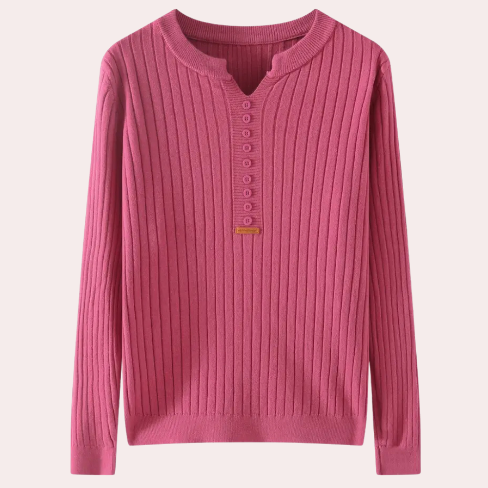 Women’s Ribbed Knit Sweater | Button Placket