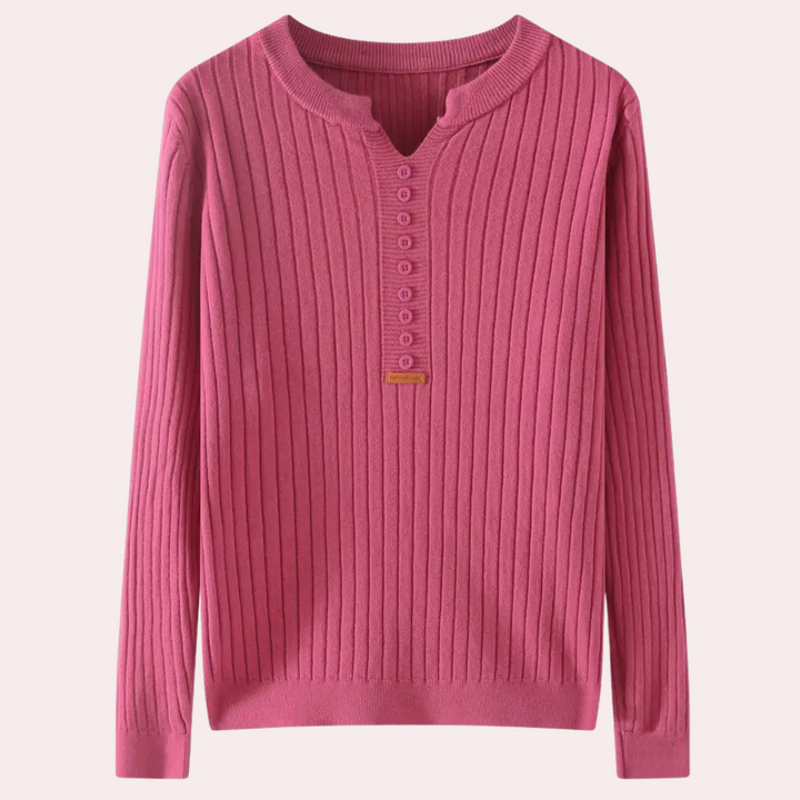 Women’s Ribbed Knit Sweater | Button Placket