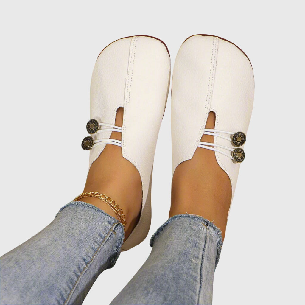 Women's Wide Toe Button Detail Loafers | Slip On