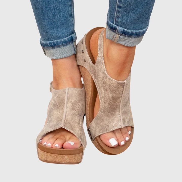 Women's Peep Toe Wedge Ankle Strap Sandals | Hook and Loop