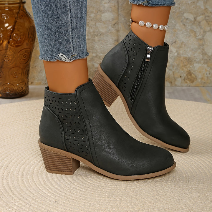 Women's Zipper Pointed Toe Ankle Boots | Block Heel