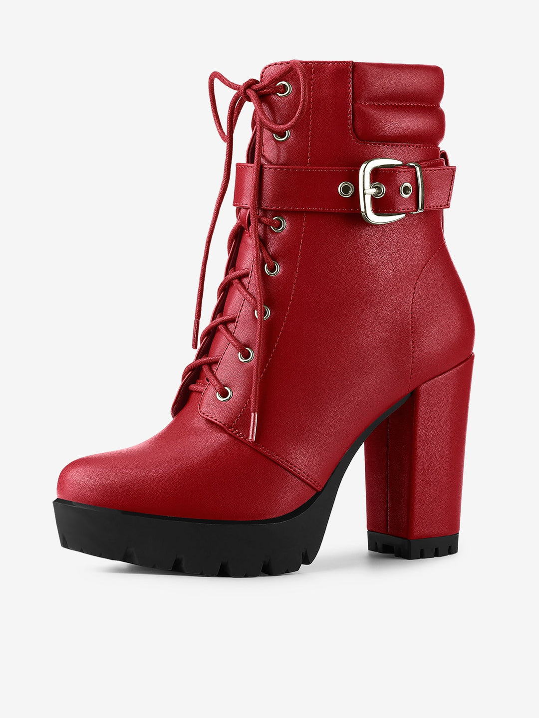 Women's Lace-Up Buckle Platform Ankle Boots | High Heel