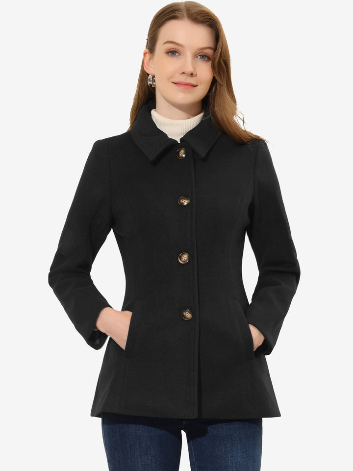 Women's Winter Button Collared Pea Coat | Single Breasted