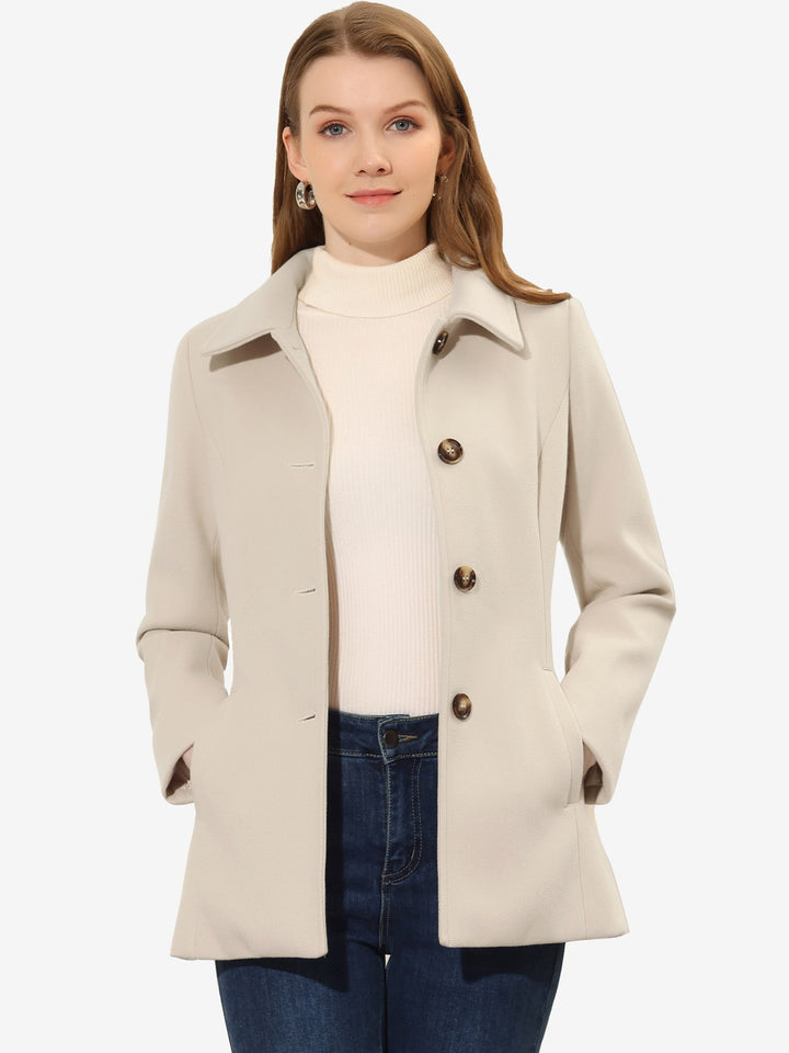 Women's Winter Button Collared Pea Coat | Single Breasted