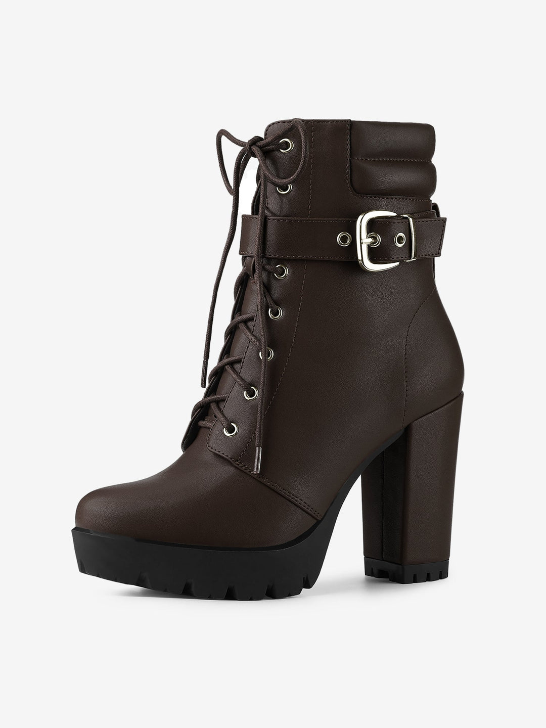 Women's Lace-Up Buckle Platform Ankle Boots | High Heel