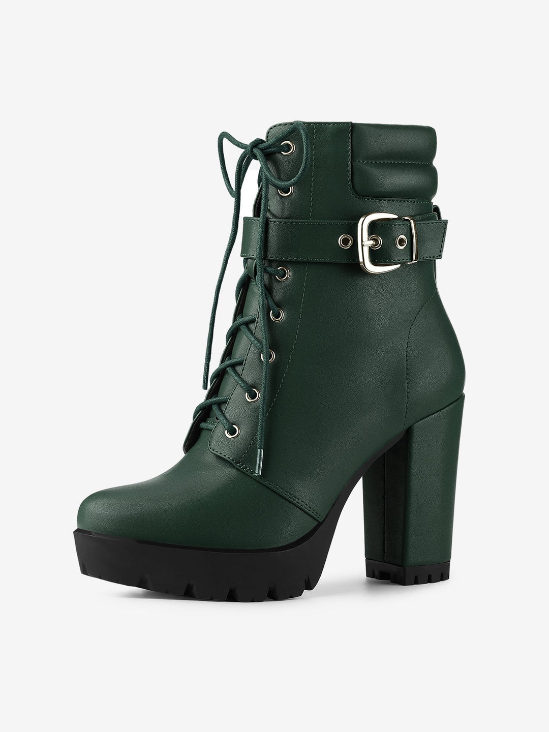 Women's Lace-Up Buckle Platform Ankle Boots | High Heel