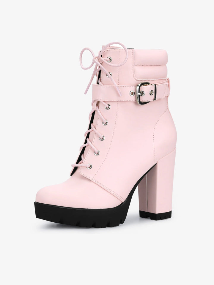 Women's Lace-Up Buckle Platform Ankle Boots | High Heel