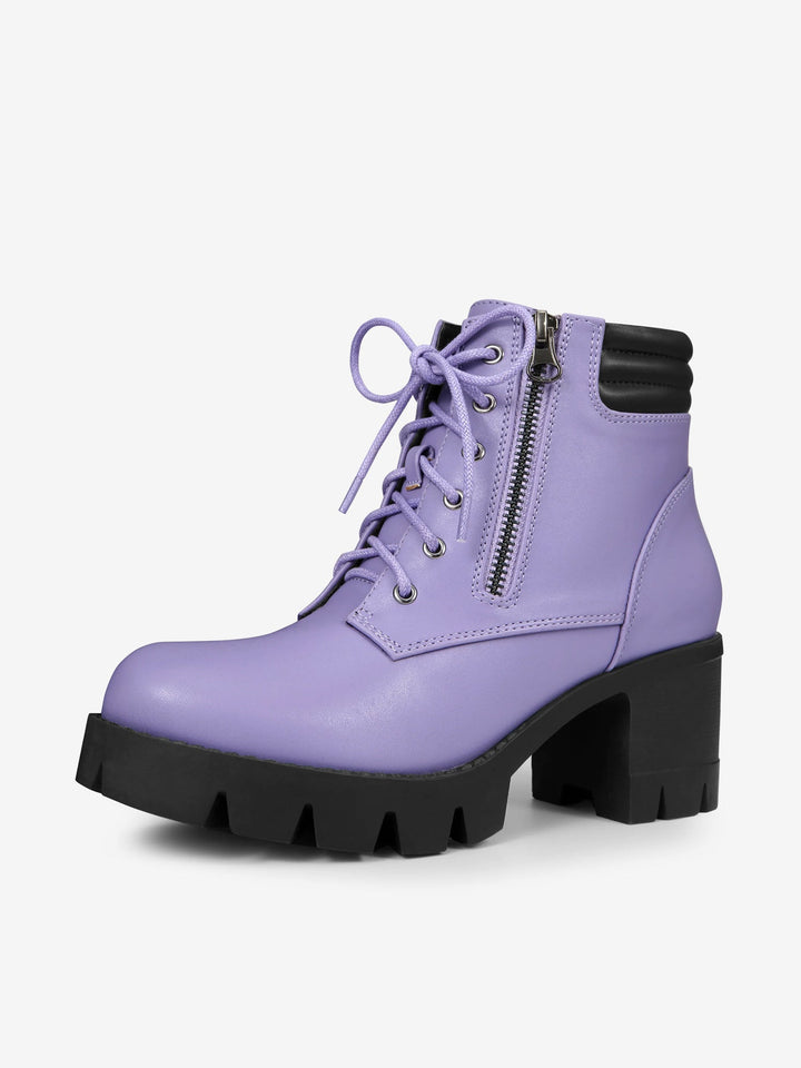 Women's Lace Up Combat Chunky Ankle Boots | Platform