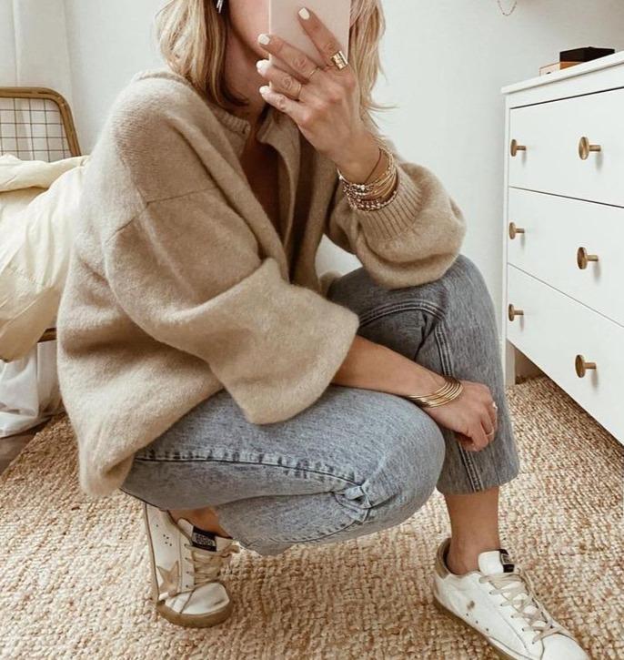 Women's Oversized Button Front Cardigan | Ribbed Trim