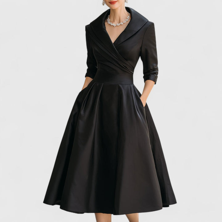 Women's Elegant Formal Evening Party Wrap Flared Dress | Midi