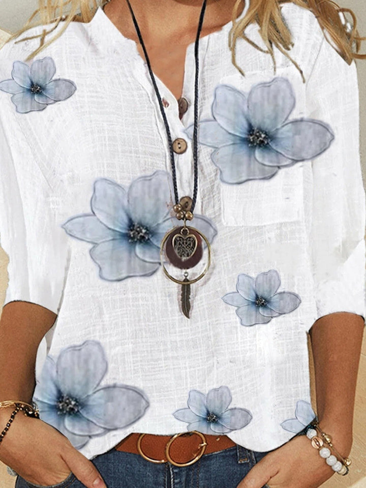 Women's Floral Print Button-Front Blouse | 3/4 Sleeve