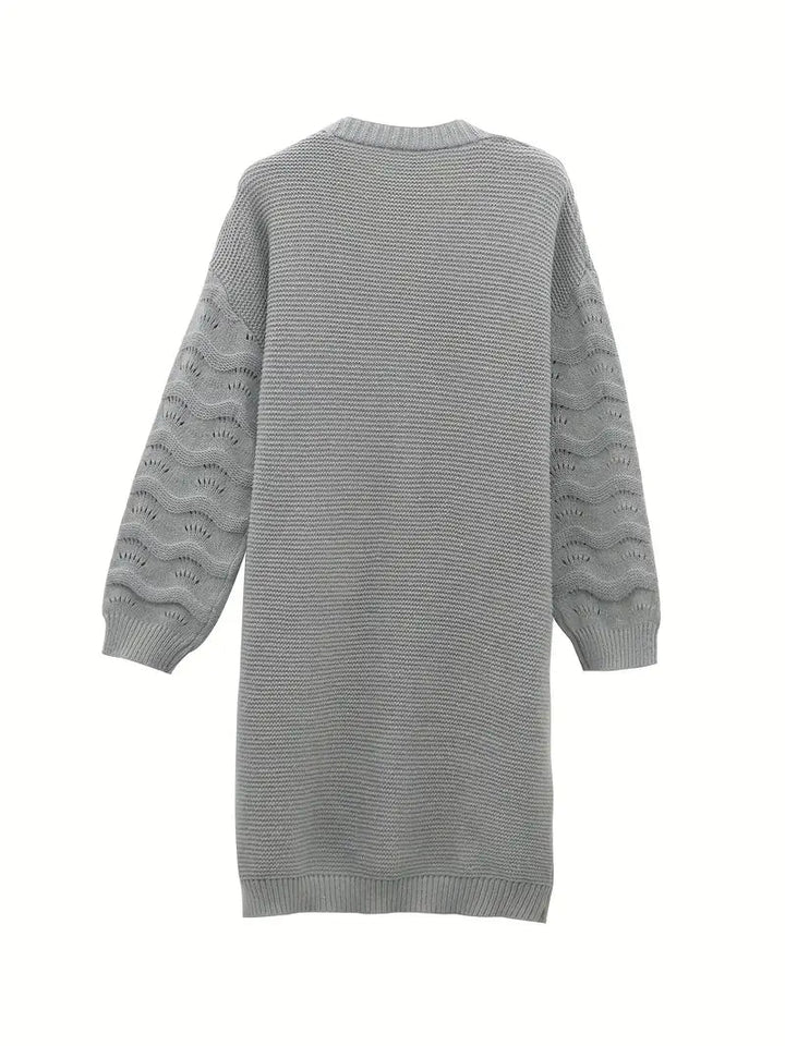 Women's Longline Open Front Cardigan | Pointelle Sleeve