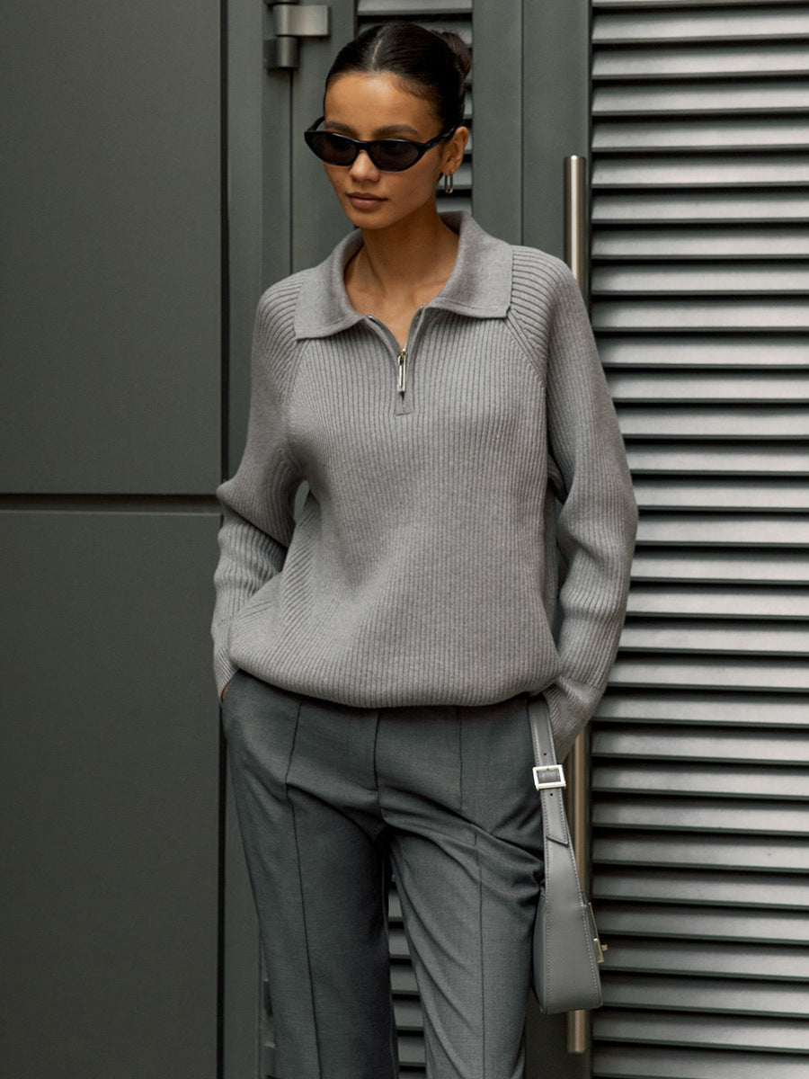 Women's Quarter Zip Polo Jumper | Ribbed