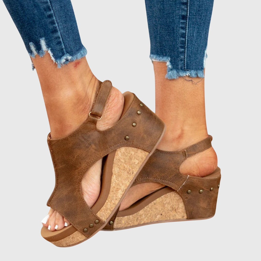Women's Peep Toe Wedge Ankle Strap Sandals | Hook and Loop