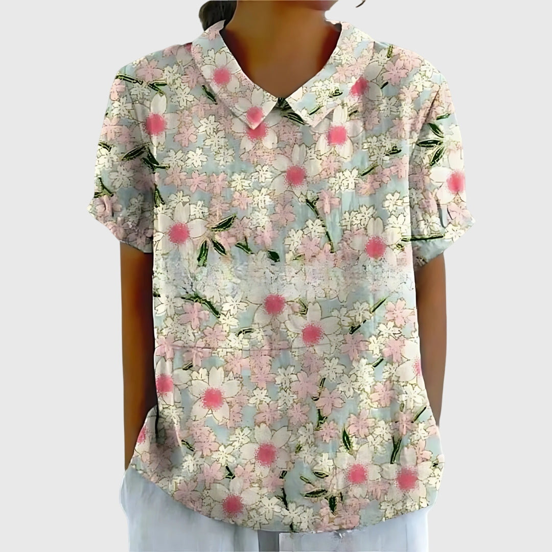 Women's Vintage Floral Peter Pan Collared Blouse | Short Sleeves