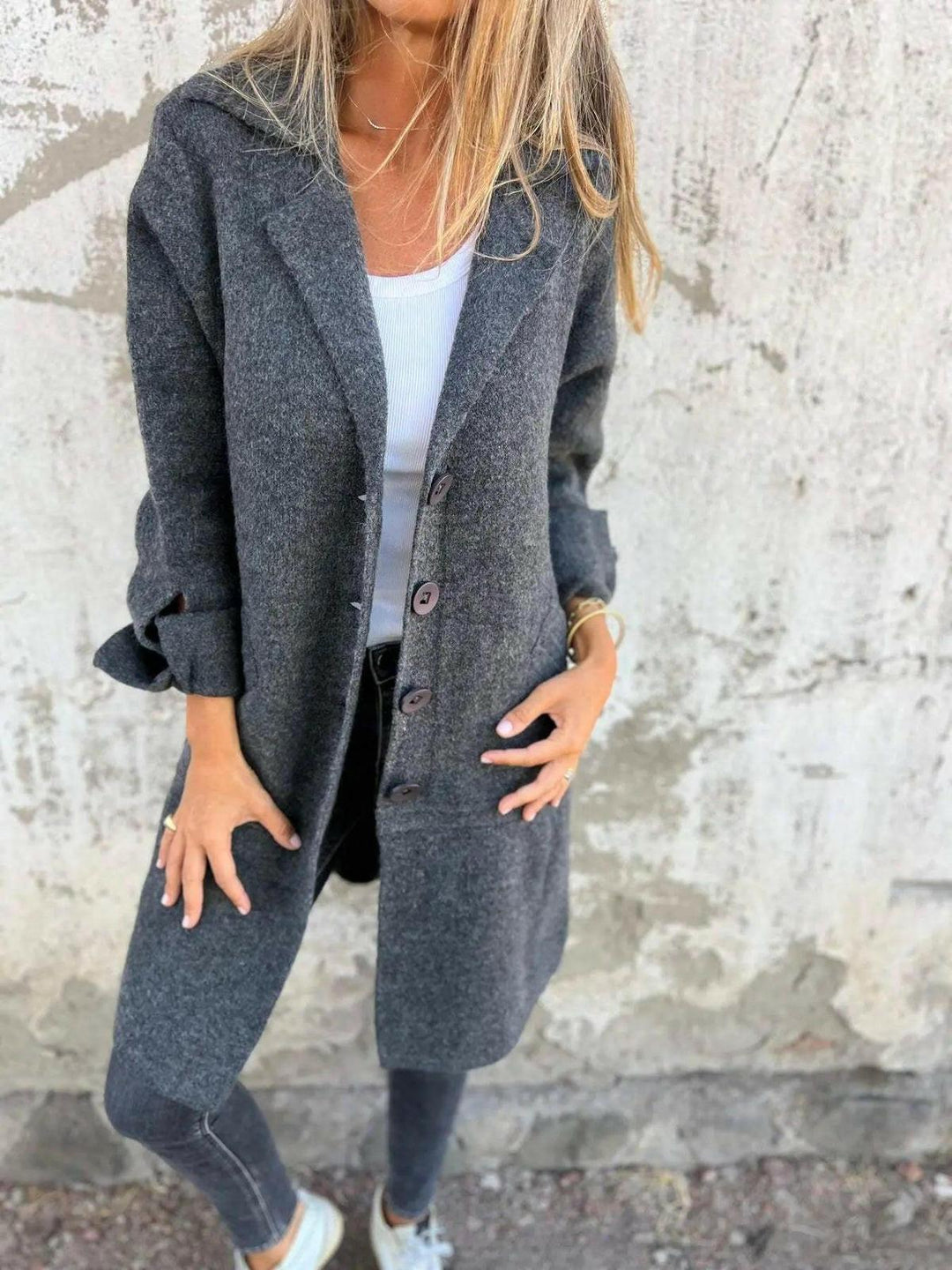 Women’s Relaxed Fit Long-Sleeve Coat | Front Pockets