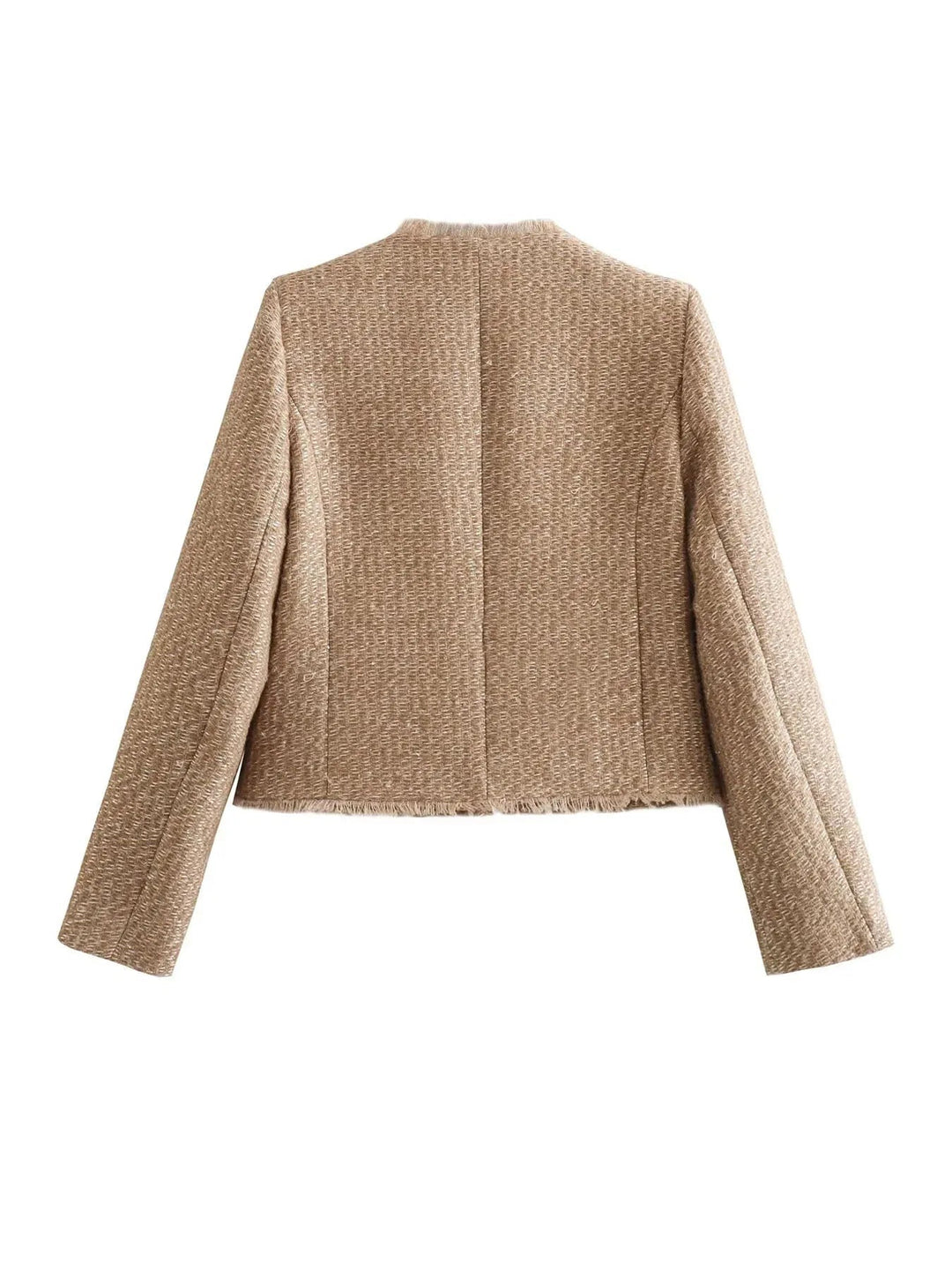 Women's Frayed Trim Tweed Jacket | Collarless