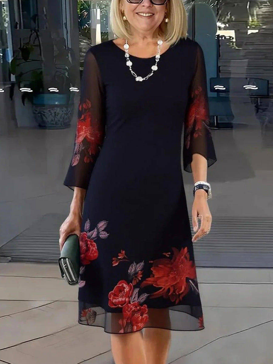 Women's Floral Print Elegant Dress | Midi