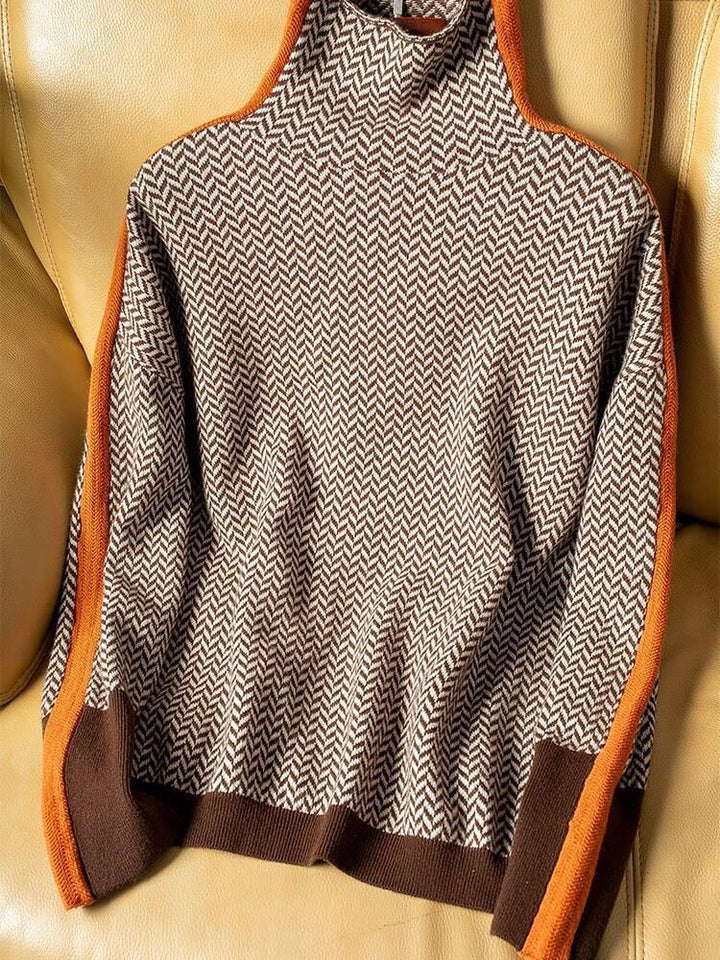 Women's Herringbone Turtleneck Jumper | Stylish