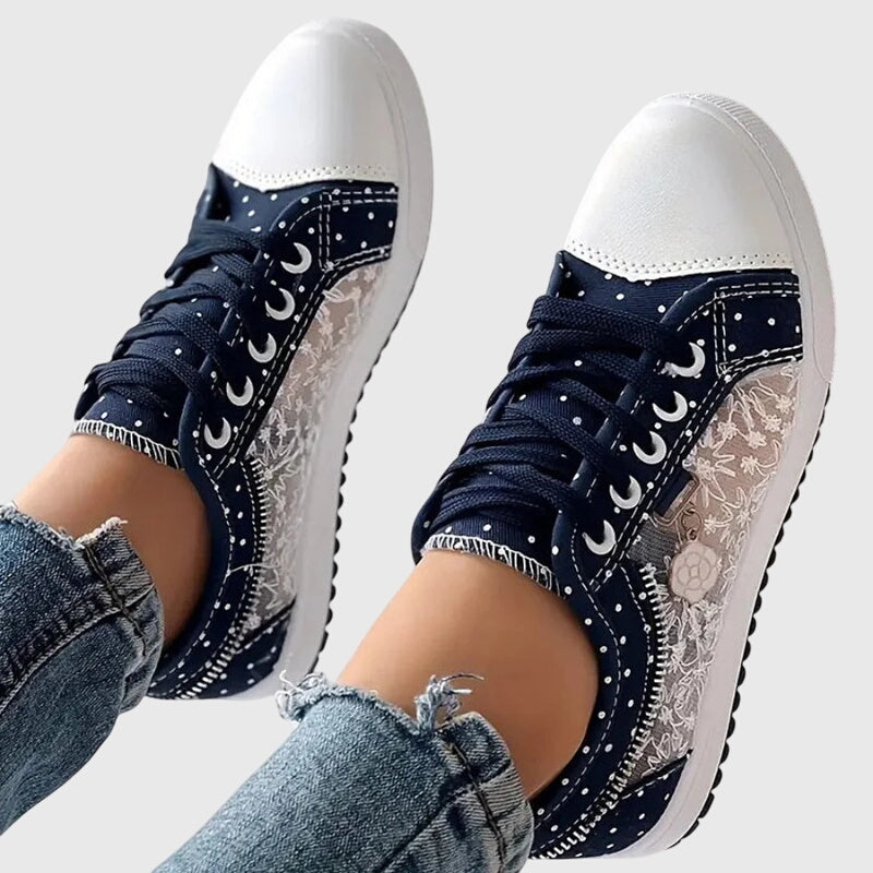 Women's Casual Polka Dot Design Sheer Detail Sneakers | Lace Up