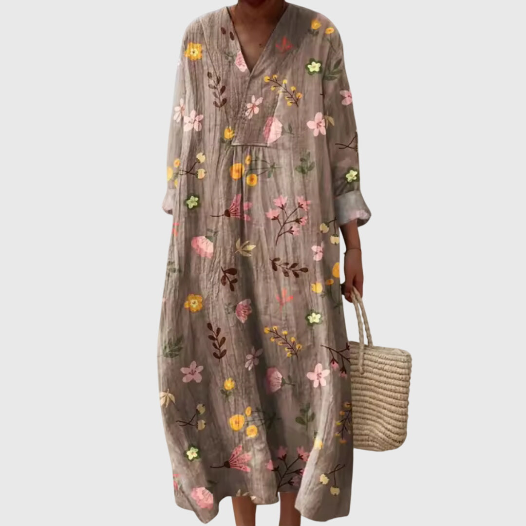 Women's Vintage Boho Print Shift V-Neck Dress | Midi