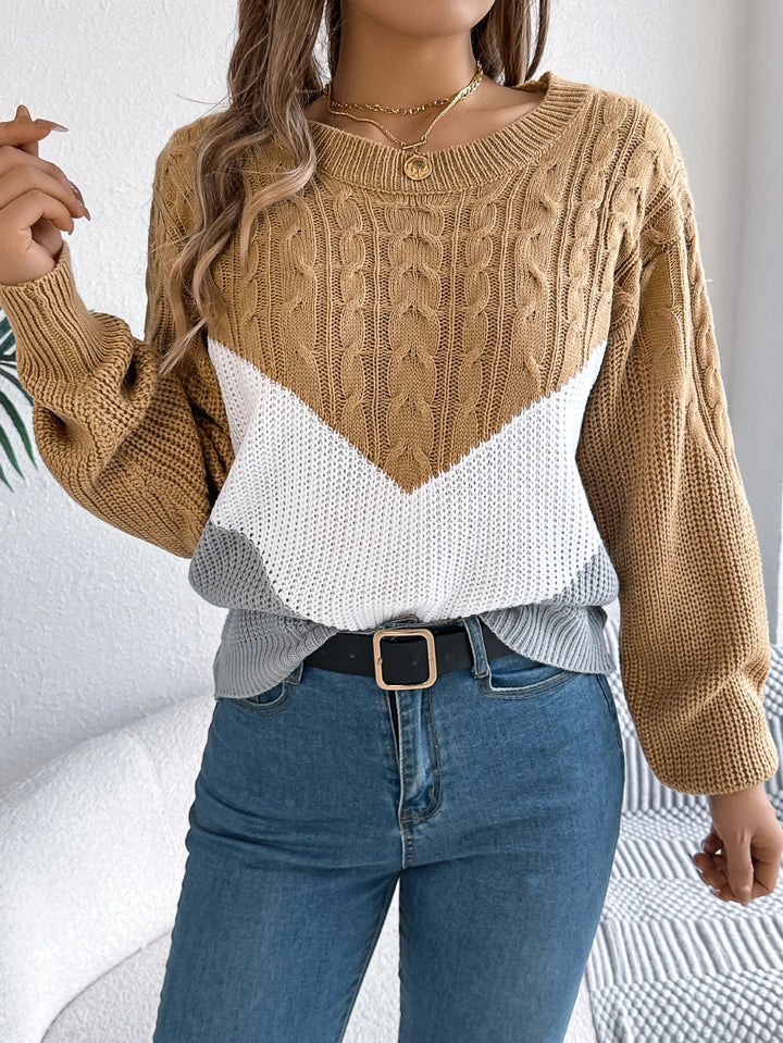 Women's Colour Block Cable Knit Jumper | Chevron