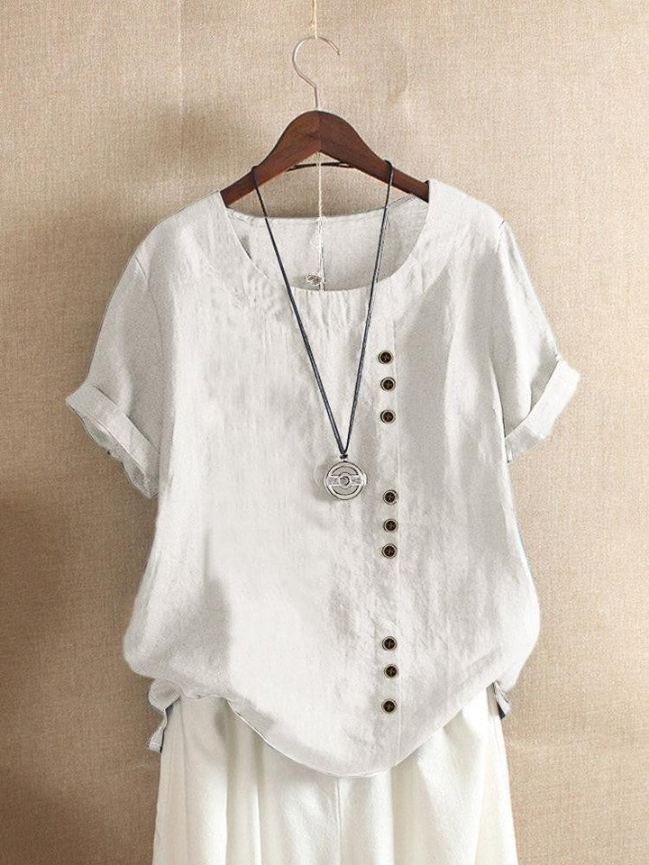 Women's Casual Loose-Fit Short Sleeve Blouse | Side Buttons