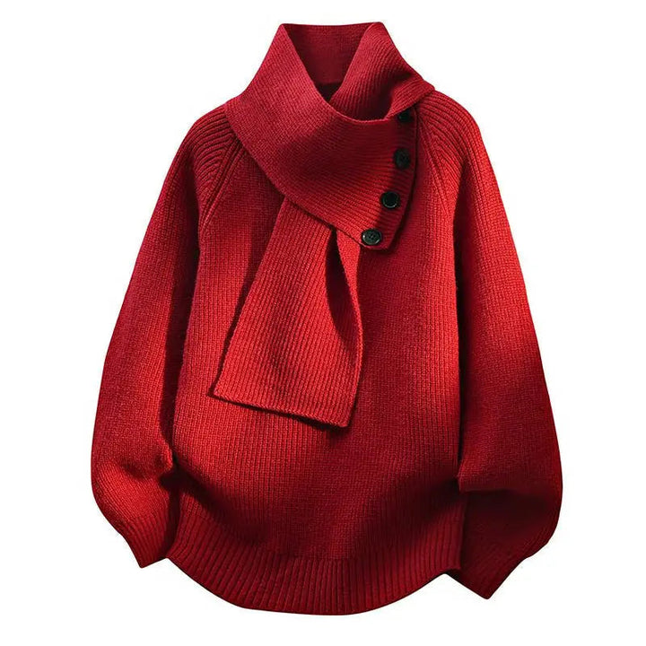 Women's Asymmetric Collar Jumper | Scarf Detail
