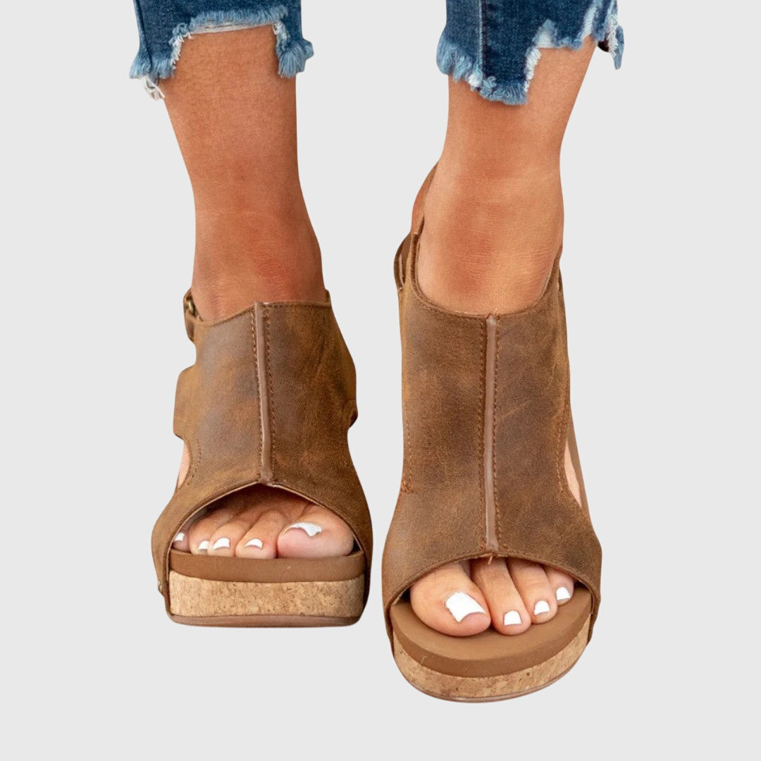 Women's Peep Toe Wedge Ankle Strap Sandals | Hook and Loop