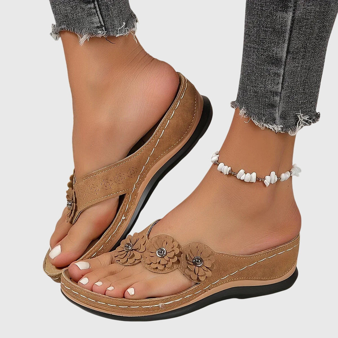 Women's Boho Floral Strap Detail Thong Sandals | Slip On