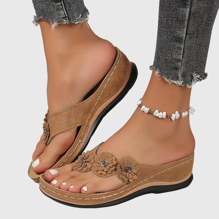 Women's Boho Floral Strap Detail Thong Sandals | Slip On