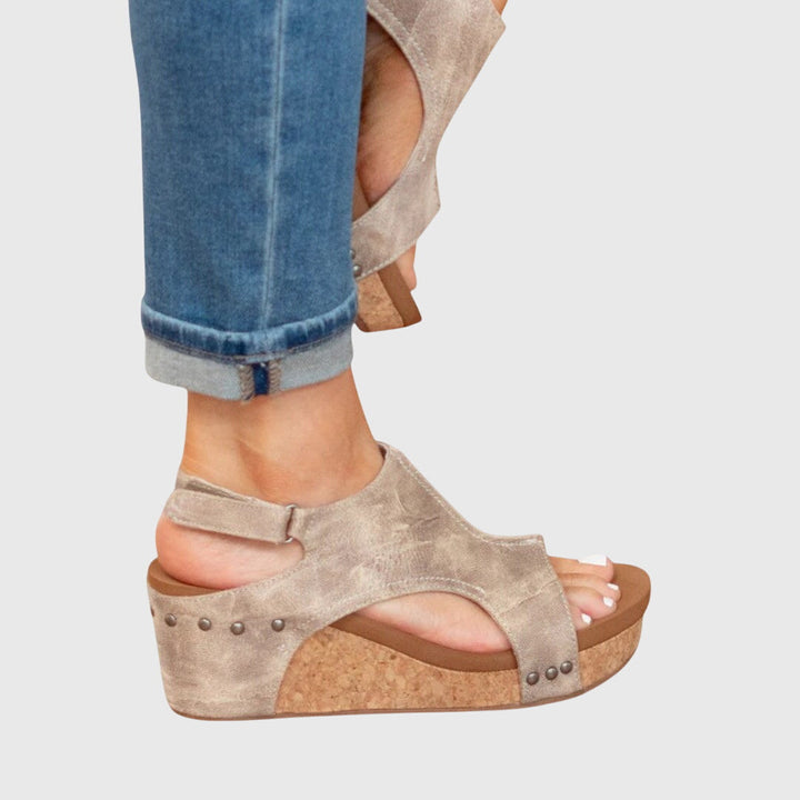 Women's Peep Toe Wedge Ankle Strap Sandals | Hook and Loop