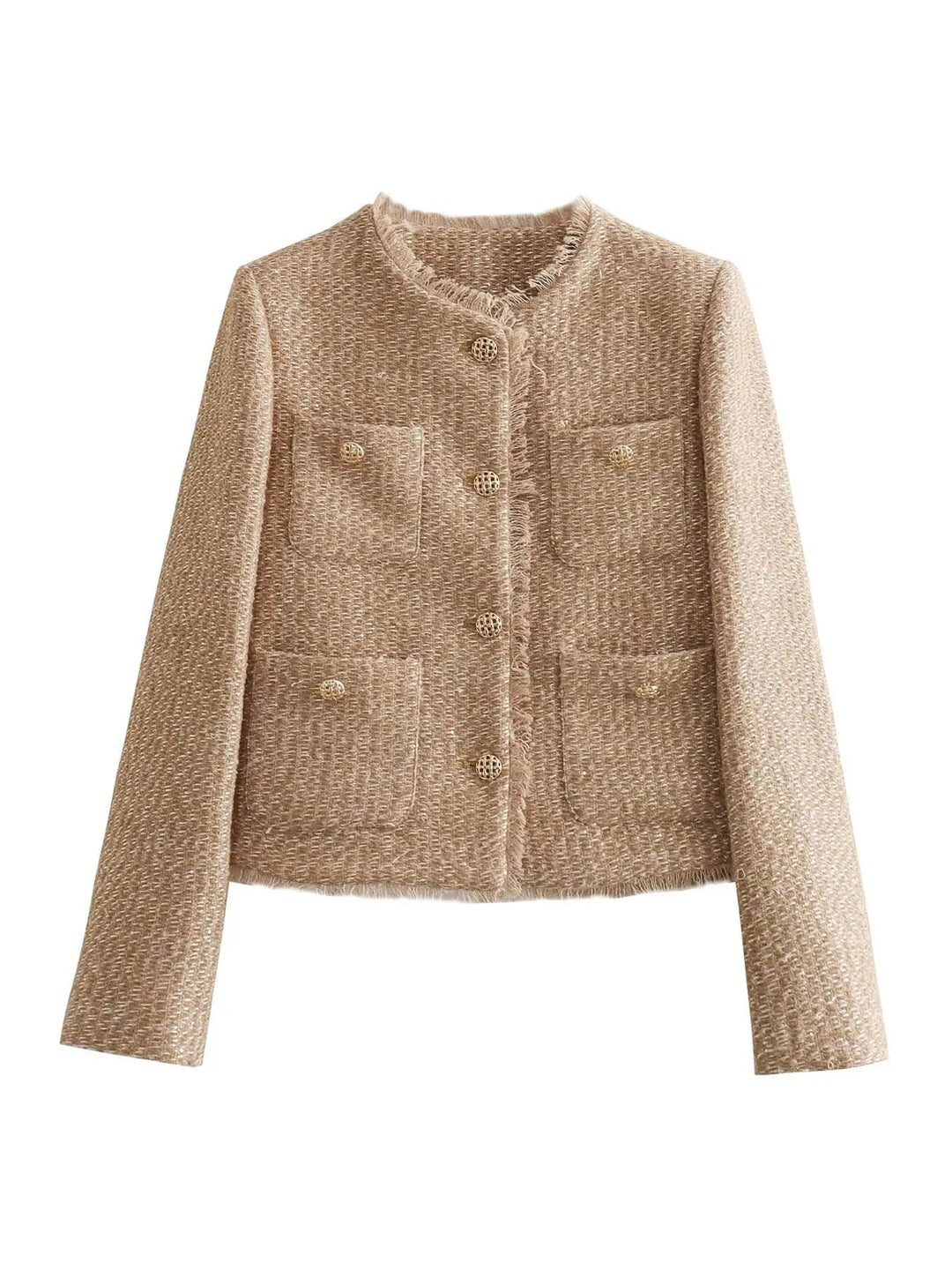 Women's Frayed Trim Tweed Jacket | Collarless