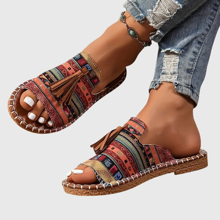 Women's Vintage Boho Tassel Detail Flat Sandals | Slip On