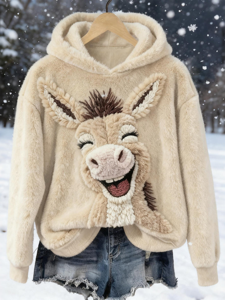 Women's Oversized Fur Knitted Hoodie | Winter