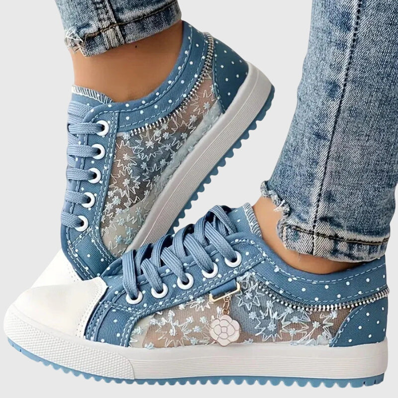 Women's Casual Polka Dot Design Sheer Detail Sneakers | Lace Up