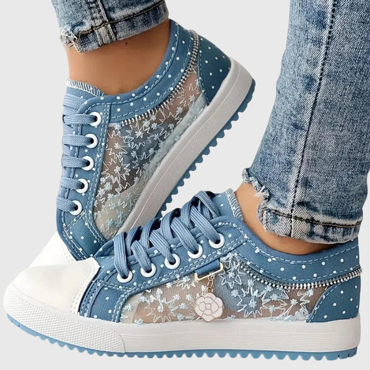 Women's Casual Polka Dot Design Sheer Detail Sneakers | Lace Up