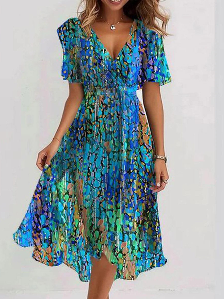 Women's V-Neck Summer Flowy Dress | Midi