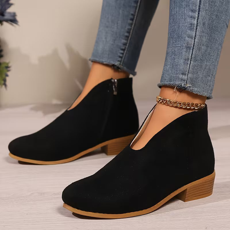 Women's Low Heel Zip Ankle Boots | Casual
