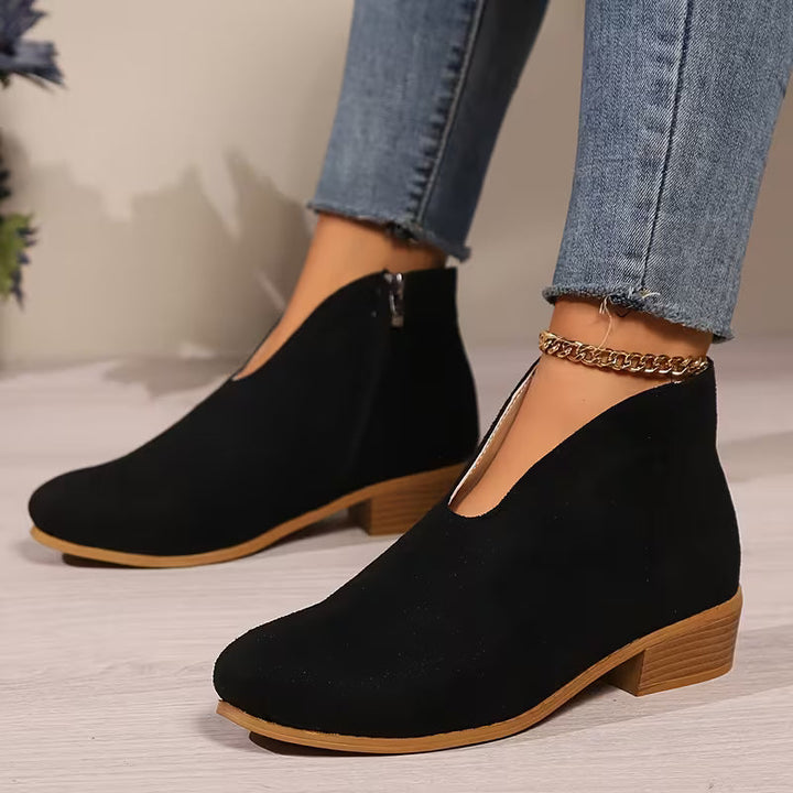 Women's Low Heel Zip Ankle Boots | Casual